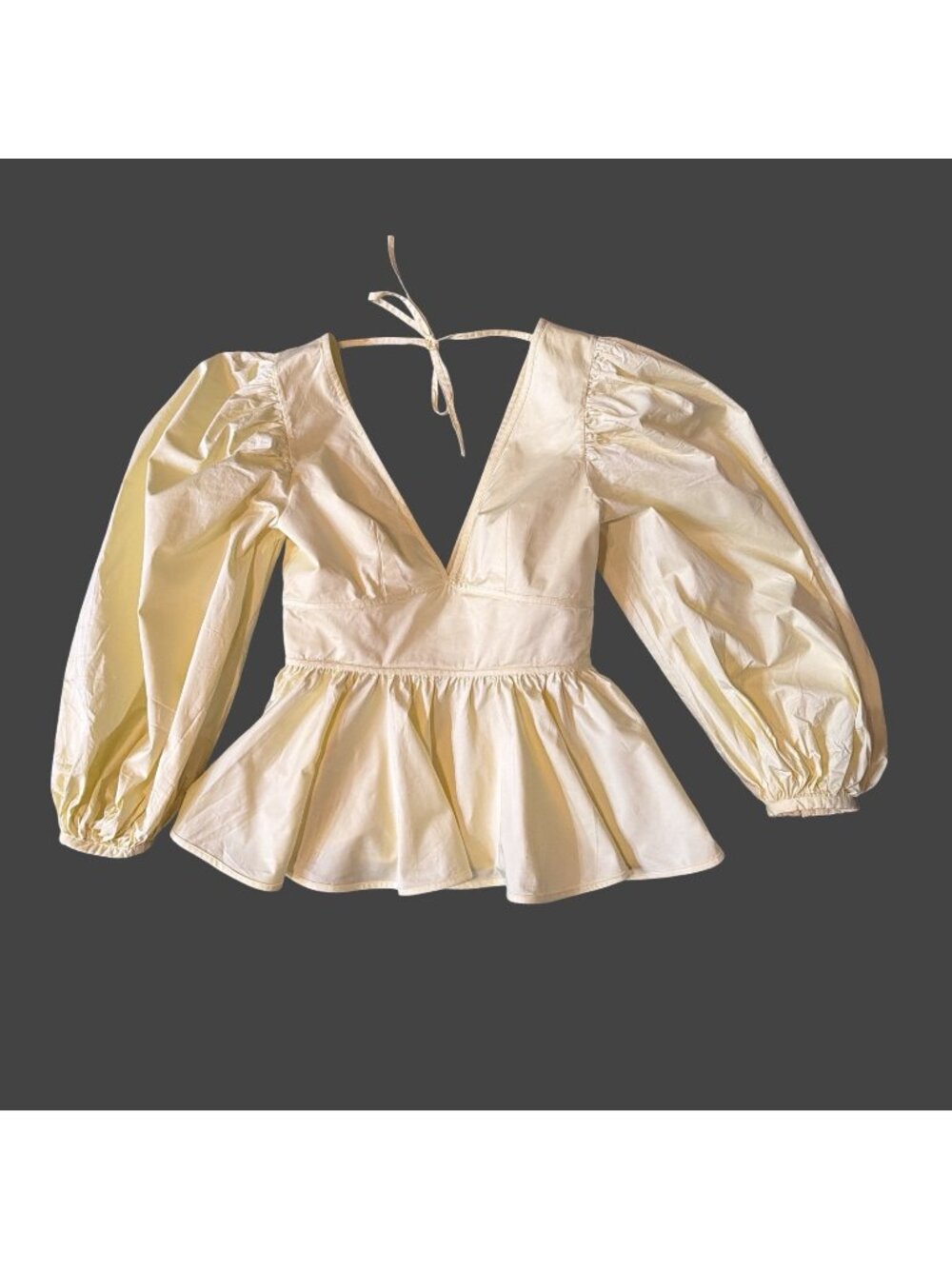 STAUD Luna Peplum Top Cotton blend Poplin Blouse size 2 Butter Yellow Boho Luxe